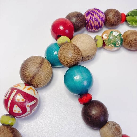 Colorful Chunky Painted Wood Bead Global Style Necklace Boho Bold Folk Graziano? - Picture 5 of 11